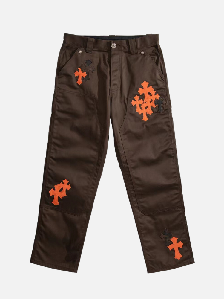 Chrome Hearts Leather Cross Carpenter Double Knee Pants
